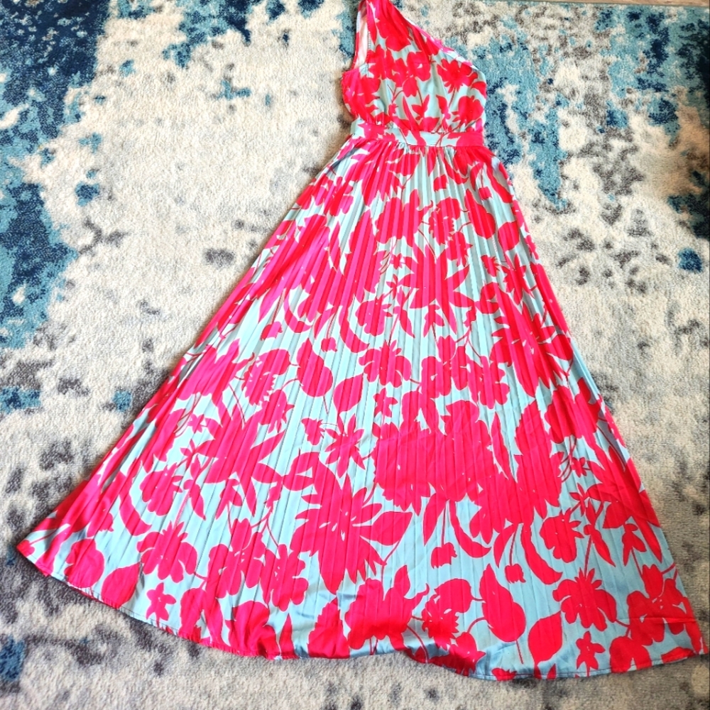 Beautiful pink and blue one shoulder maxi dress